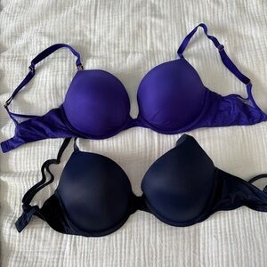 Victoria's Secret Purple and Black Bras with Molded Cups and Adjustable Straps